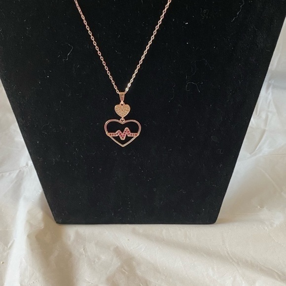 Pink Heartbeat Love Necklace Rose Gold - Picture 4 of 8